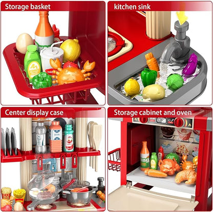 Kids Kitchen Playset for Toddlers, Kids Play Kitchen Set with Sounds and Lights for Toddlers 3-5 6-8, Pretend Food Toy Kitchens Christmas Birthday Gifts for Toddlers Kids 3 4 5 6 7 8 Years Old