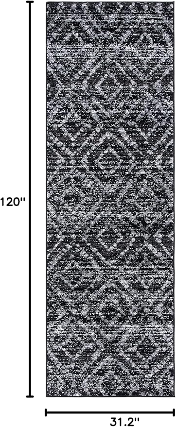 SAFAVIEH Adirondack Collection Runner Rug - 2'6" x 10', Black & Ivory, Modern Diamond Distressed Design, Non-Shedding & Easy Care, Ideal for High Traffic Areas in Living Room, Bedroom (ADR131A)