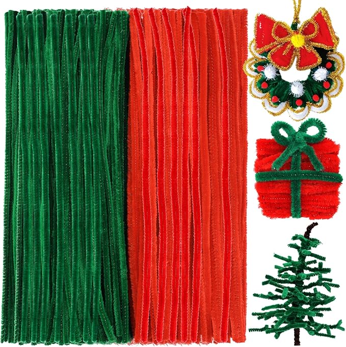 200 Pieces Christmas Pipe Cleaners, Craft Pipe Cleaners, Pipe Cleaners Chenille Stem, Pipe Cleaners Bulk,Art Pipe Cleaners for Creative Christmas Decoration Supplies Arts and Crafts Project