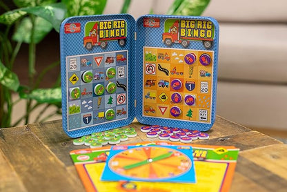 Bendon TS Shure Big Rig Trucks Bingo Games Mini Magnetic Activity Tin with Spinner and Foam Magnet Sheet 50523