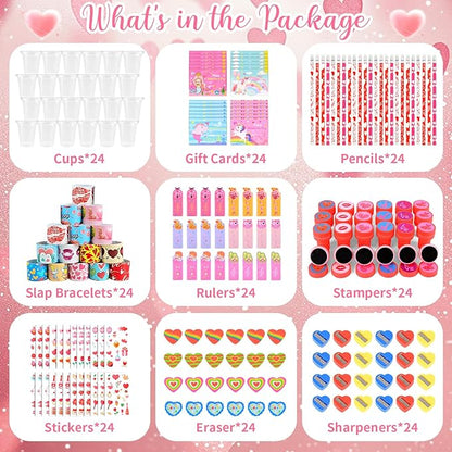 216PCS Valentines Day Gifts for Kids, Valentines Day Stationery Gifts, Valentines Party Favors with Stampers Pencils Rulers Stickers, School Rewards Classmate Gift Exchange Goody Bag Fillers for Kids
