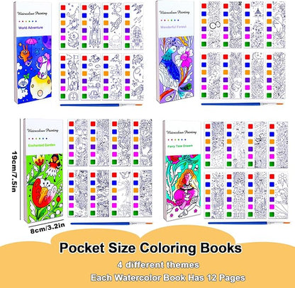 BAOXUE 4Pack Water Color Paint Sets for Kids, Pocket Watercolor Painting Book, Paint With Water Books for Toddlers, Art Craft Set for Drawing with Brush