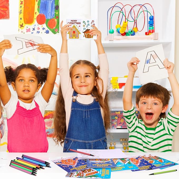 HOWAF 24pcs Gingerbread Christmas Coloring Books Bulk, Christmas Coloring Page with Paint Pens Gingerbread House for Xmas Holiday Favors Activities Bags Fillers Gingerbread Man Drawing Book