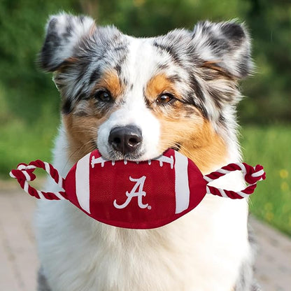 Pets First NCAA Alabama Crimson Tide Football Dog Toy, Tough Quality Nylon Materials, Strong Pull Ropes, Inner Squeaker, Collegiate Team Color