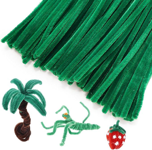 Caydo 200 Pieces Christmas Dark Green Pipe Cleaners Craft Flexible Chenille Stems for Kids Art Craft Projects and Decoration, 12 Inch x 6 mm
