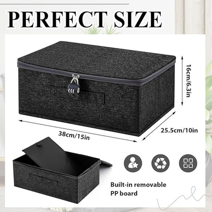 Briwooody Discreet Lockable Toy Bag Storage Organizer Toy Bag Storage Bins Case with Zipper Lid for Women and Men Clothes Container(Black,15 x 10 x 6.3 Inch)