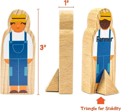 Little Professionals Wooden Character Set - Cute Wood Block People Toys for Kids & Toddlers - Open Ended STEM Pretend Play & Educational Games for Children, Boys & Girls (15-Pieces)