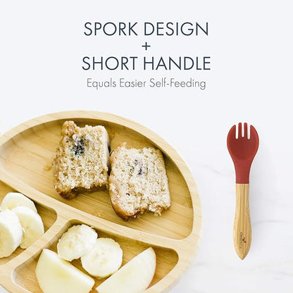 Avanchy Baby Fork Set, Bamboo and Silicone Spork Utensils, Toddler Baby Led Weaning Silverware Cutlery Flatware, Kids First Self Feeding, 2 Pack, Gray