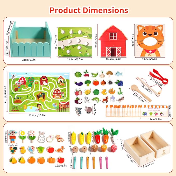 INIFEIDALA Montessori Wooden Farm Sensory STEM Toys for 2-5 Year Old Boys & Girls, Preschool Educational Toddler Toys for Speech Therapy & Fine Motor Skills Development, Ideal Kids Birthday Gift