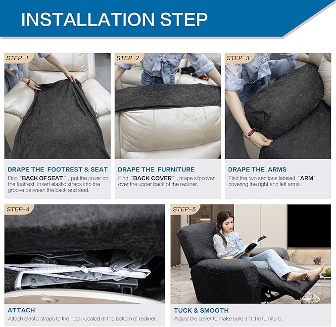 Like Leather Recliner Chair Covers, 4 Pieces Lazy Boy Recliner Cover That Stay in Place, Soft Stretch Leather Grain Covers for Recliner Covers for Large Recliner Slipcover (Light Brown 1)