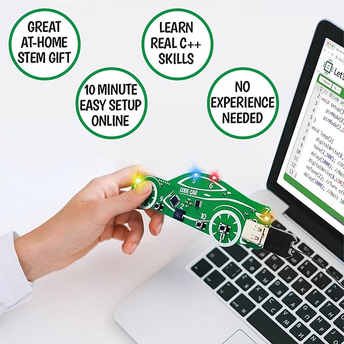 Code Car Kids Coding Toy for Kids 8-12+ and Teens. Learn Block & Typed C++ Coding with Hands-On Electronics & 40+ Projects Including Custom Siren, Honk The Horn, and Reverse Alarm.