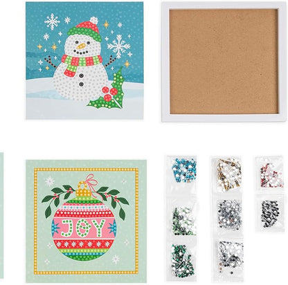 Snowman Gem Art Kit - DIY Sparkling Snowman Craft Set, Pre-Printed Sticky Canvas & Gems, Holiday-Themed Activity, Kids & Adult