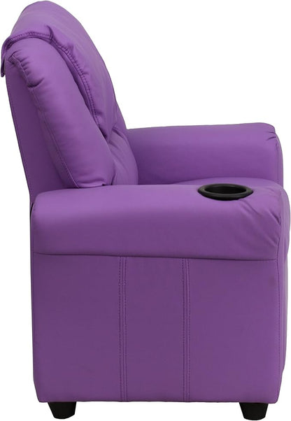 Flash Furniture Vana Vinyl Kids Recliner with Cup Holder, Headrest, and Safety Recline, Contemporary Reclining Chair for Kids, Supports up to 90 lbs., Lavender