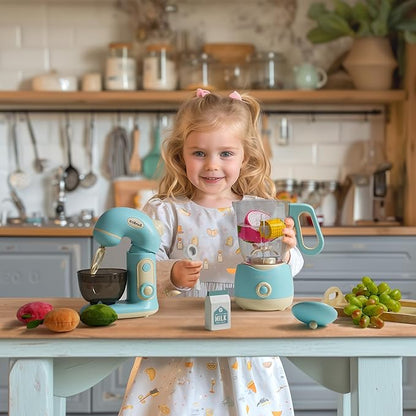 ROBUD Play Kitchen Toys, Toy Blender and Toy Juicer Set, Pretend Play Kitchen Appliances Toy Set with Accessories, Realistic Light and Sound, Boys & Girls Toys Ages 3+