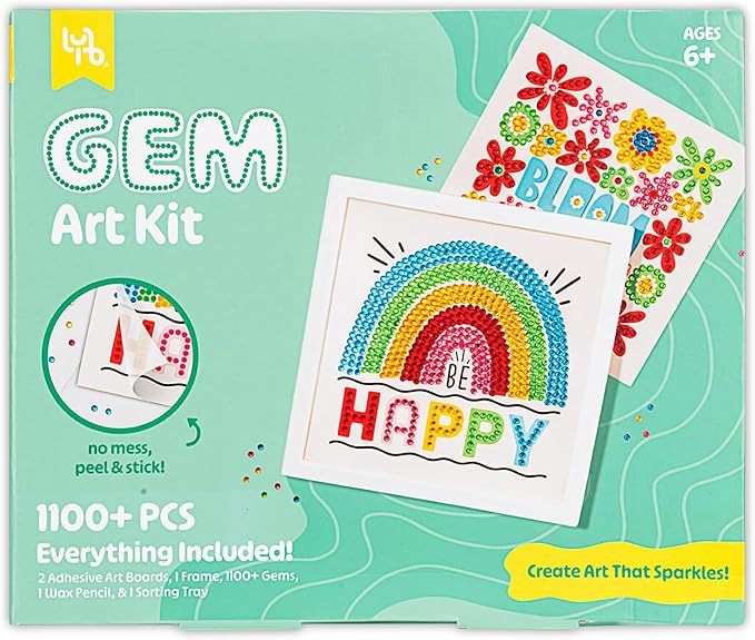 Rainbow & Blooms Gem Art Kit - 1100+ pc Set, DIY Craft Project, Create Art That Sparkles, No-Mess Peel & Stick, Kids Ages 6+