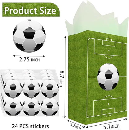 24 Soccer Party Favor Bags with Stickers Soccer Goodie Bags Soccer Party Favors for Kids Soccer Birthday Party Supplies