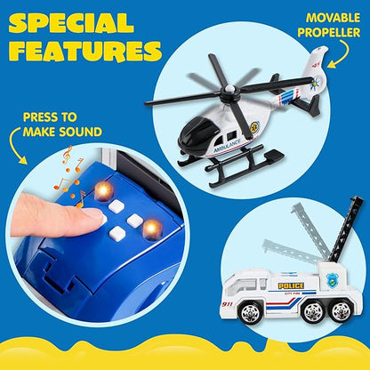 JOYIN 25 in 1 Police Rescue Truck Car Toy Set with Sounds and Lights, Mini Vehicles in Carrier Truck, Play Police Patrol Rescue Vehicle Toy, Birthday Gifts for Over 3 Years Old Boys, Easter Basket