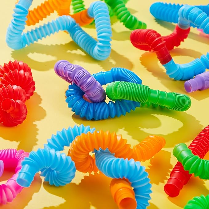 JOYIN 9 Pack Pop Tubes Sensory Toys (Large), Fidget Tubes Party Favors - 9 Colors, Connectable and Extendable for Stress Relief - Perfect for Party, Classroom Exchange, School Reward