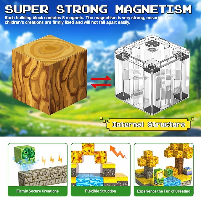 Magnetic Building Blocks for BOTW Fans, Koroks Magnet Cubes Blocks for Kids 5-7, STEM Building Game Sensory Outdoor Toys Christmas Birthday Gift for Boys&Girls, 100PCS