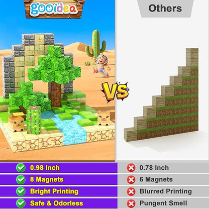 Gooidea Large Magnetic Blocks Kids Toys, Sensory Learning Toys, Mine Magworld Building Craft, Desert Construction Set, 1“ Magnetic Building Cubes, Game Gift for 3+ Year Old Boys Girls