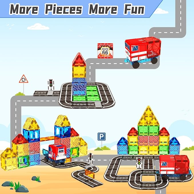Magnetic Tiles Road Car Set, Toddler Magnetic Building Blocks Toys for 3 4 5 6 7 Year Old Boys Girls, Kids Montessori STEM Sensory Preschool Classroom Educational Learning Games Easter Birthday Gifts