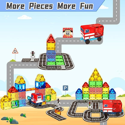 Magnetic Tiles Road Car Set, Toddler Magnetic Building Blocks Toys for 3 4 5 6 7 Year Old Boys Girls, Kids Montessori STEM Sensory Preschool Classroom Educational Learning Games Easter Birthday Gifts