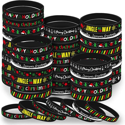 Morcheiong 42 Pieces Christmas Rubber Bracelets 7 Classic Design Silicone Wristbands for Merry Xmas Party Favors (Black)