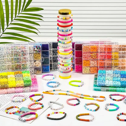 XSEINO 46000Pcs Clay Beads - 216Colors 10Boxes Clay Beads, 5 Styles Letter Beads,with Rich Making Accessories and 3 Rolls Crystal Cord,for Crafts
