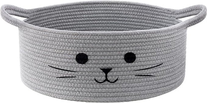 13.8" x 6" Cat Toy Basket, Woven Basket for Living Room Home Décor, Medium Empty Gift Baskets for Nursery, Cotton Rope Baskets for Cats Bed, Grey