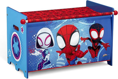 Delta Children - Marvel Spidey and His Amazing Friends 4-Piece Toddler Room-in-a-Box Set – Includes Sleep and Play Toddler Bed, Table, 1 Chair and Toy Box, Blue/Red