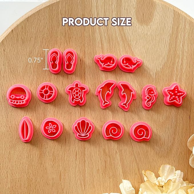 Dacmern 16PCs Summer Polymer Clay Cutters for Earring Making, Ocean Animal Clay Earring Cutters Set, Polymer Clay Earrings Tools and Kits for Clay Jewelry Making