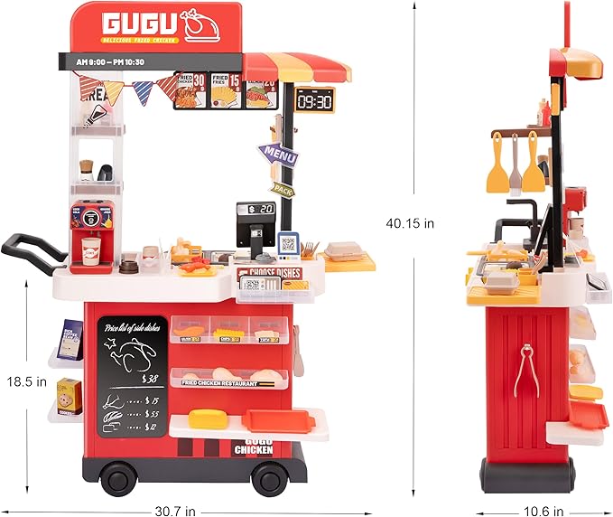 Kids Kitchen Play Set，Interactive Kids Kitchen Play Set with 82Pcs of Kitchen Toys，Realistic Sound Effects，and Simulated Functionality - Suitable for Toddlers (Red Kitchen Play Set)