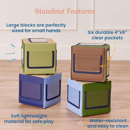 ECR4Kids SoftZone Picture Me Blocks, Activity Cubes, Earthtone, 4-Piece