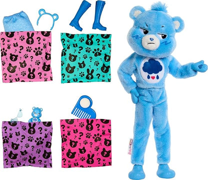 Barbie Cutie Reveal Care Bears Series Doll & Accessories Set with Grumpy Bear Plush Costume & 10 Surprises Including Color Change & Mini Bear