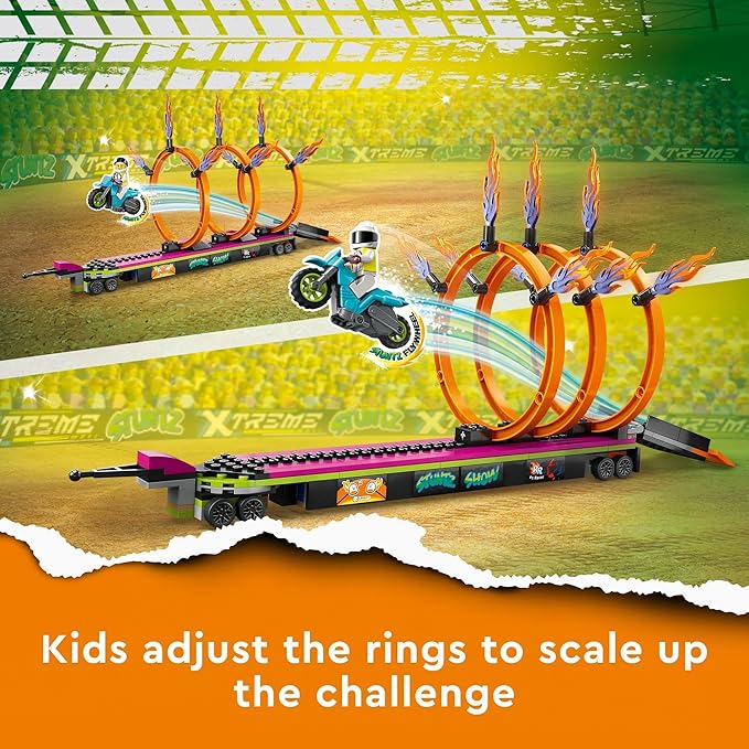 LEGO City Stuntz Stunt Truck & Ring of Fire Challenge 60357 with Flywheel-Powered Motorcycle Toy and Minifigures, Fun Gift for Kids Ages 6 Plus, 2023 Set