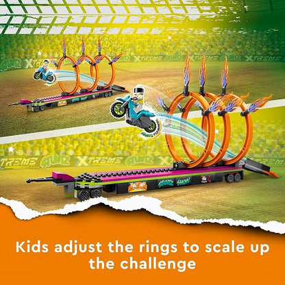 LEGO City Stuntz Stunt Truck & Ring of Fire Challenge 60357 with Flywheel-Powered Motorcycle Toy and Minifigures, Fun Gift for Kids Ages 6 Plus, 2023 Set