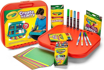 Crayola Create 'N Carry Art Set (75pcs), 2-in-1 Lap Desk & Carrying Case, Art Kit for Kids, Arts & Crafts Supplies, Easter Basket Stuffer & Gifts, 5+