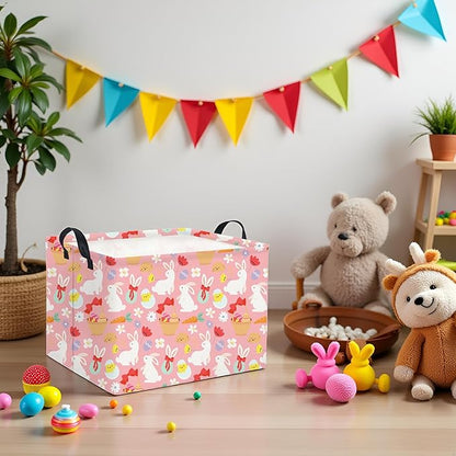 HIYAGON Rectangular Easter Basket Baby Girl Basket Fabric Storage Bin Organizer Box Room Decor(Bowknot Bunny)