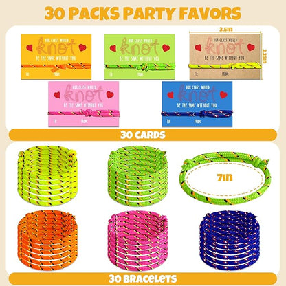 Friendship Bracelet Valentines Cards - 28Pcs Knot Bracelet Greeting Cards, Class Valentines Day Cards for Shcool Classroom Exchange, kids Valentines Day Gifts
