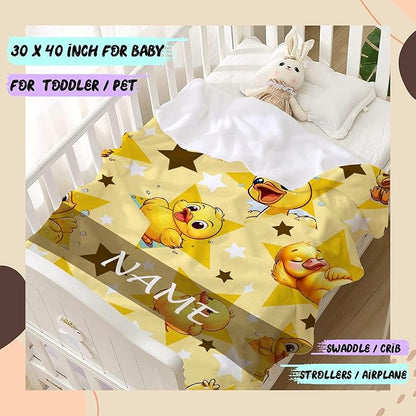 Custom Name Yellow Star Ducks Adult duck Blanket Kids Funny Blanket Suitable for Bedroom bed sofa Crib Couch Chair outdoor All Season Items That Yellow Duck Lovers Will Love 80"x60"for Adult