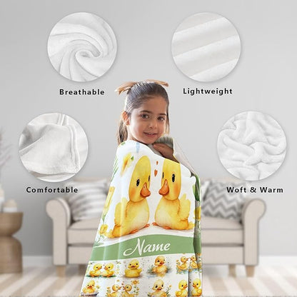 Aparajita Custom Name Yellow Ducks Adult Duck Blanket Kids Funny Blanket Suitable for Bedroom Bed Sofa Crib Couch Chair Outdoor All Season Items That Yellow Duck Lovers Will Love 90”×120 ”for Family