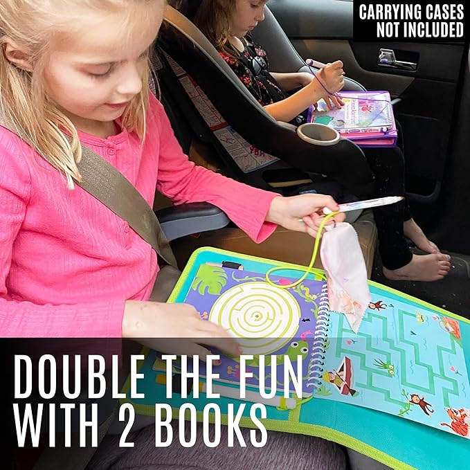 Kids Travel Educational Activity Books with Washable Markers - Car and Airplane Activities, Learning Toys for Toddlers- Search and Find, Reusable Stickers for Ages 4, 5, 6 (Ocean & Princess)