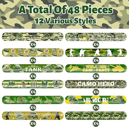 48 PCS Army Slap Bracelets Party Favors Military Camo Wristbands Bracelets Goodie Bag Fillers for Army Birthday Decorations Supplies for Class Reward Prizes Gift for Kids Party Favors Birthday Gifts