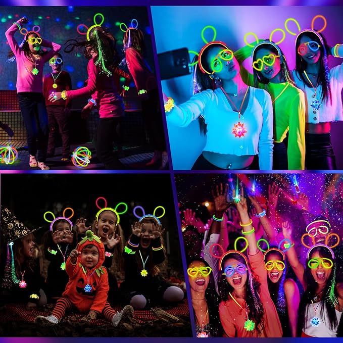 Glow in the Dark Party Supplies for Kids Adults, Light Up Party Favors with 57 LED Light Up Toys, 100 Glow Sticks Bulk DIY Glow Necklaces Glasses Bracelets Headband, Neon Party Supplies & Decorations