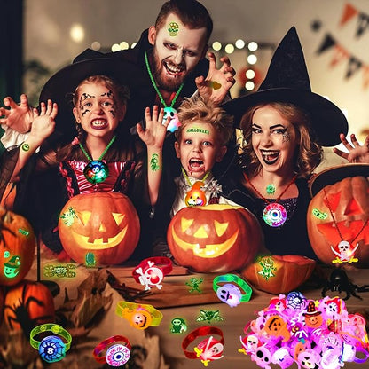 Halloween Light Up Toys Party Favors - 60PCS LED Trick or Treat Party Suppliers for Kids Gift Exchange Classroom Halloween Goodie Bag Fillers Glasses Bracelets Necklace Rings and Tattoos