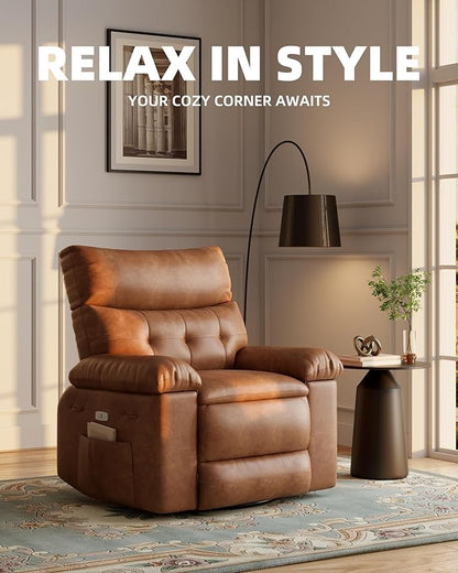 Electric Recliner Chair - 360° Rocker Swivel Recliner with Heat and Massage, PU Leather Large Power Recliner for Adults, Comfortable Lazy Chair with 1.5X Sponge Filling