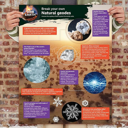 BBC Earth Break Your Own Natural Geodes, Open 3 Natural Geodes – Amethyst Flower, Agate & More, Detailed Learning Guide, Great Learning & Education Toys, Geodes for Kids to Break Open, STEM Kits