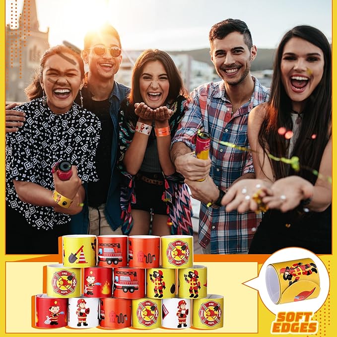 Lenwen 36 Pcs Fire Truck Slap Bracelets Firefighter Snap Bracelet Party Favors Firefighter Party Decorations Fire Truck Party Favors for Party Supplies Goodie Bag Fillers Gifts