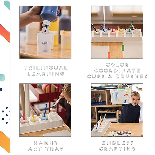 ECR4Kids Large Trilingual Paint Cups and Brushes, Art Set, Assorted, 13-Piece