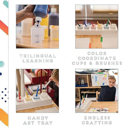 ECR4Kids Large Trilingual Paint Cups and Brushes, Art Set, Assorted, 13-Piece